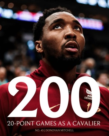 kaiyun登录-骑士官方：米切尔骑士生涯第200场20+得分达成，队史第五位